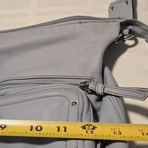 Tignanello Light Blue-Gray Genuine Leather Handbag Outer Zippered Pouch Pockets - Picture 14 of 16